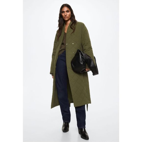 Mango Oversize Quilted Coat Khaki - Picture 1 of 12